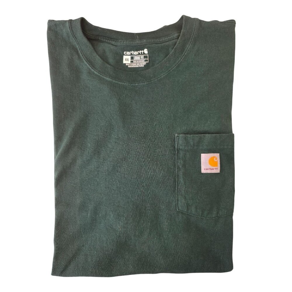 Carhartt Cotton T Shirt K87 Mens Size 4XL Green Loose Fit Pocket Short Sleeve
